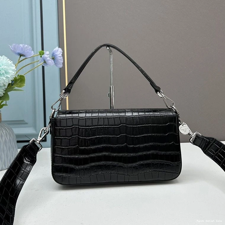 Cheap Black In Leather Crocodile Medium Re-Edition Fendi Bag Baguette 0813